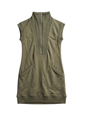 NWOT | Olive Green Mock Neck Half Zip Sleeveless Knit Mini Dress Tunic | Small